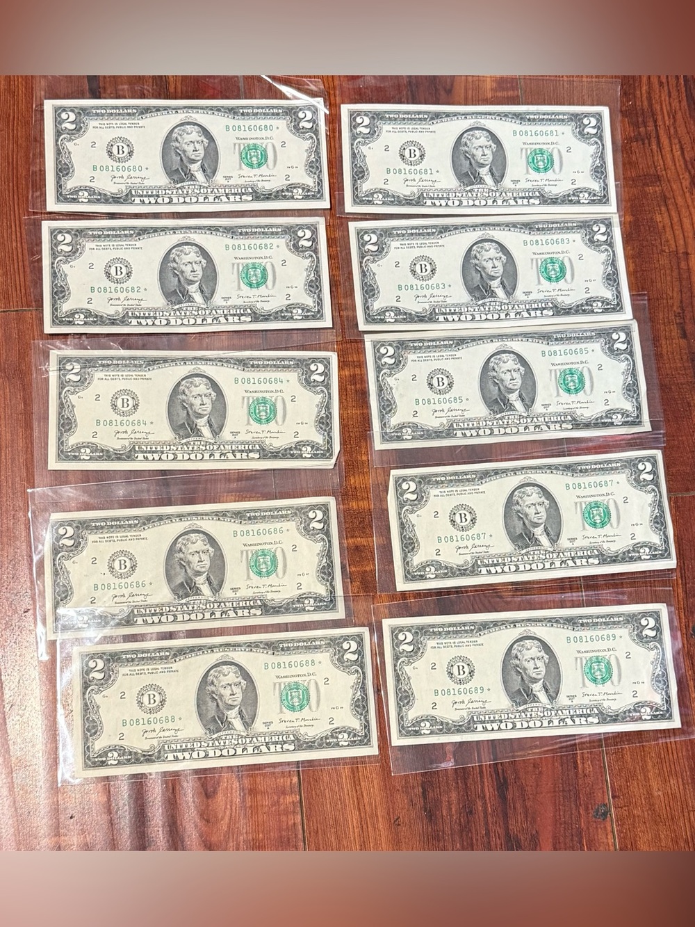 Lot of 10 Sequential $2.00 Star Notes Bills 2017-A 08160680/89 Circulated Read!